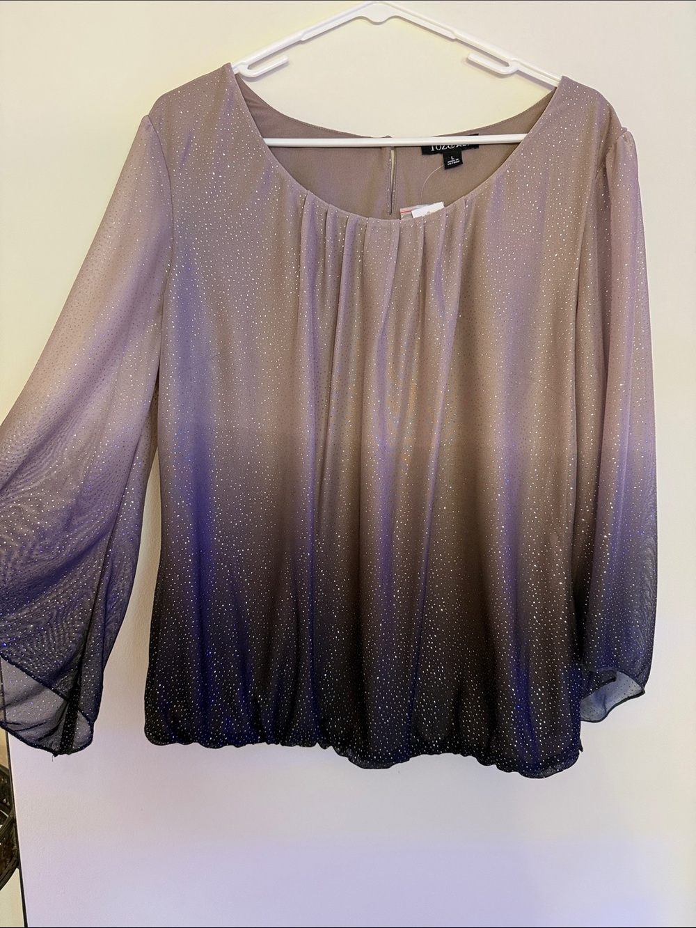 Roz & Ali Taupe to Black Ombre Scoop-Neck Blouse